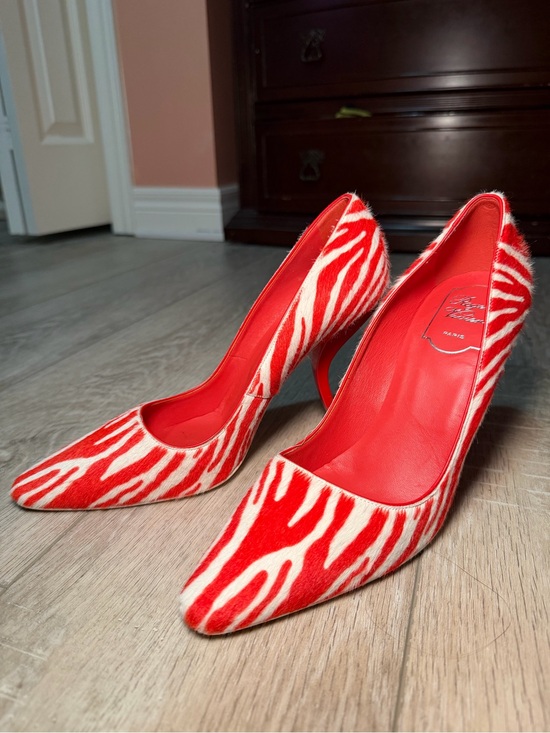 Roger Vivier Shoes - Roger Vivier Red and White Zebra-Print Pointed Toe Pumps